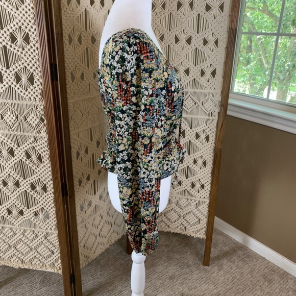 H&M Blouse Women Black Floral Peasant Smock Cottage Fairy Romantic Fem Sz Small - Picture 3 of 9